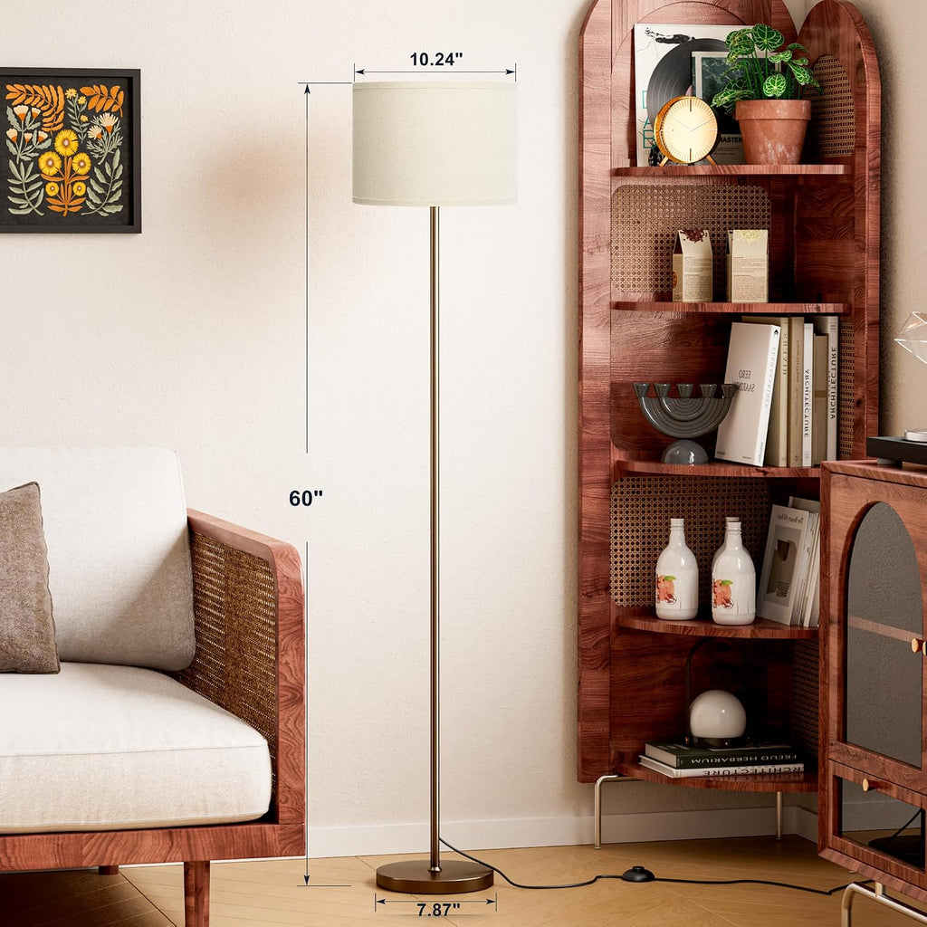 Ambimall 60'' Modern Floor Lamp with Shade, Tall Lamps for Living Room, Bedroom, Office, Dining Room, Beige Shade with Brown Pole(Without B…