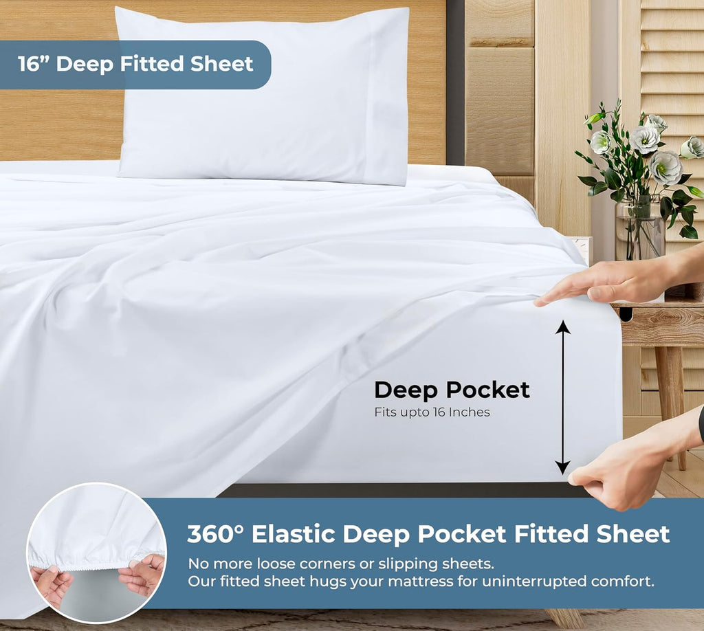 Royalelinens ROYALE LINENS 100% Organic Cotton Twin XL Sheet Set - Percale Weave - 3 Pieces Set - 1 Flat, 1 Deep Pocket Fitted Sheet and 1…