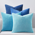 Topfinel Blue Decorative Throw Pillow Covers 16x16 Inch Set of 4, Soft Accent Corduroy Striped Gradient Color Small Cushion Cover for Beach,…