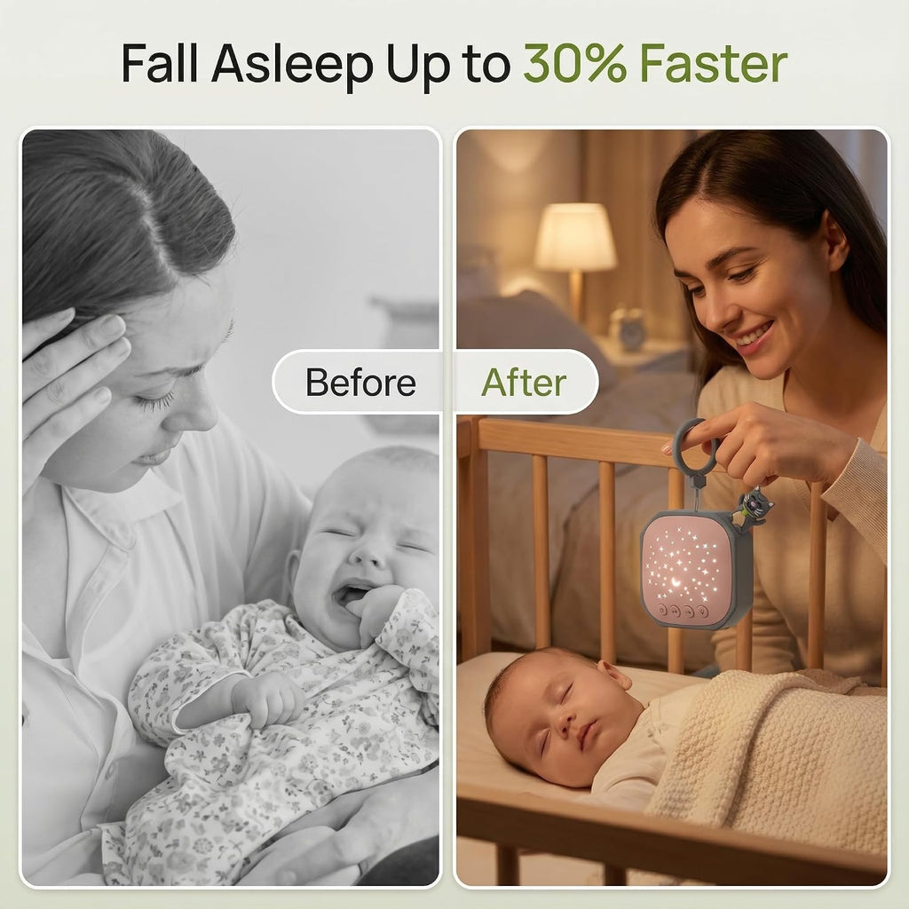 Junificent Portable White Noise Sound Machine with Star Projector | Sound relaxation Calm Music Machine Baby Sleep Soother with Hook for…