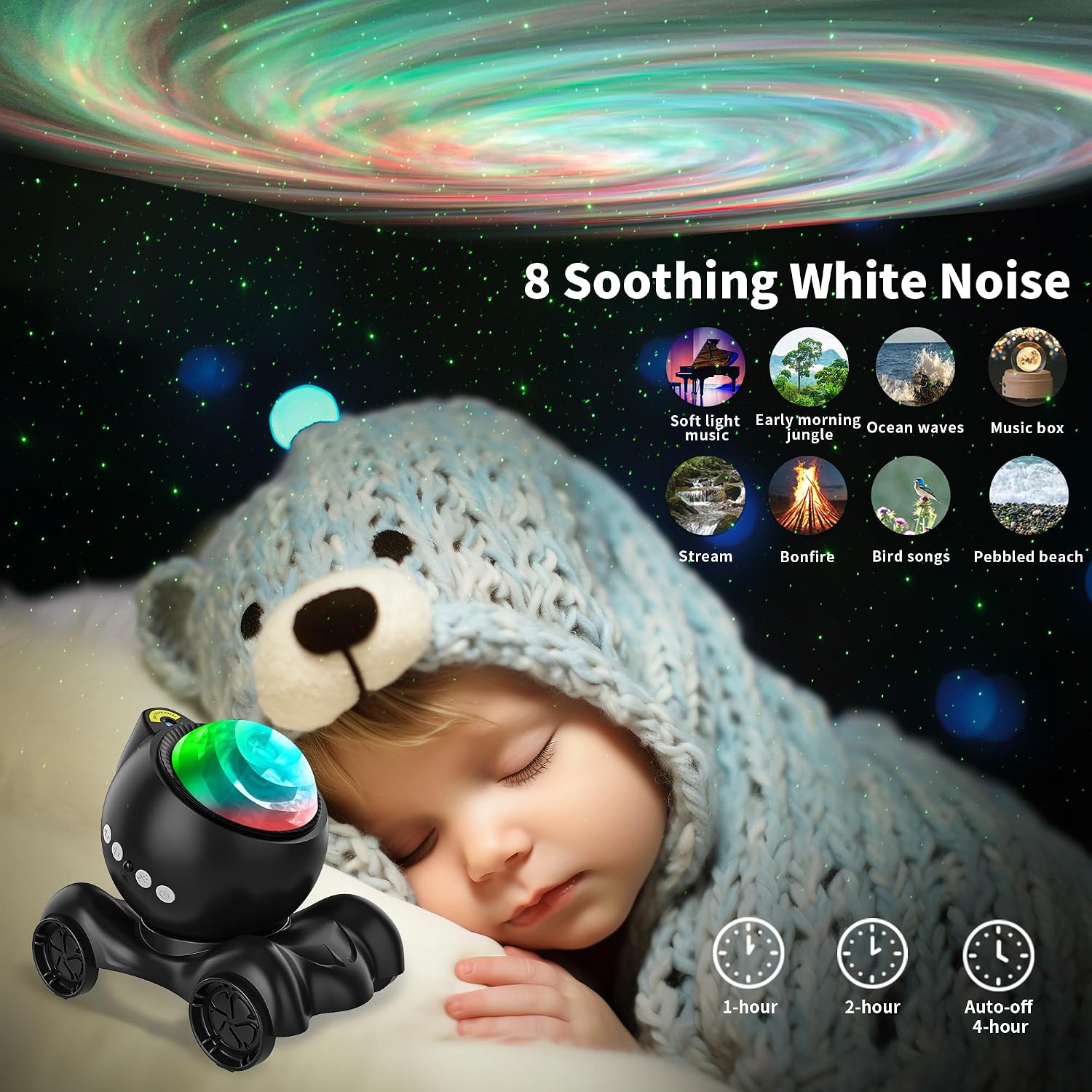 ENOKIK Galaxy Projector, Star Aurora Projector Built-in Bluetooth Speaker, Night Light for Kids Adults, White Noise Light for Home…