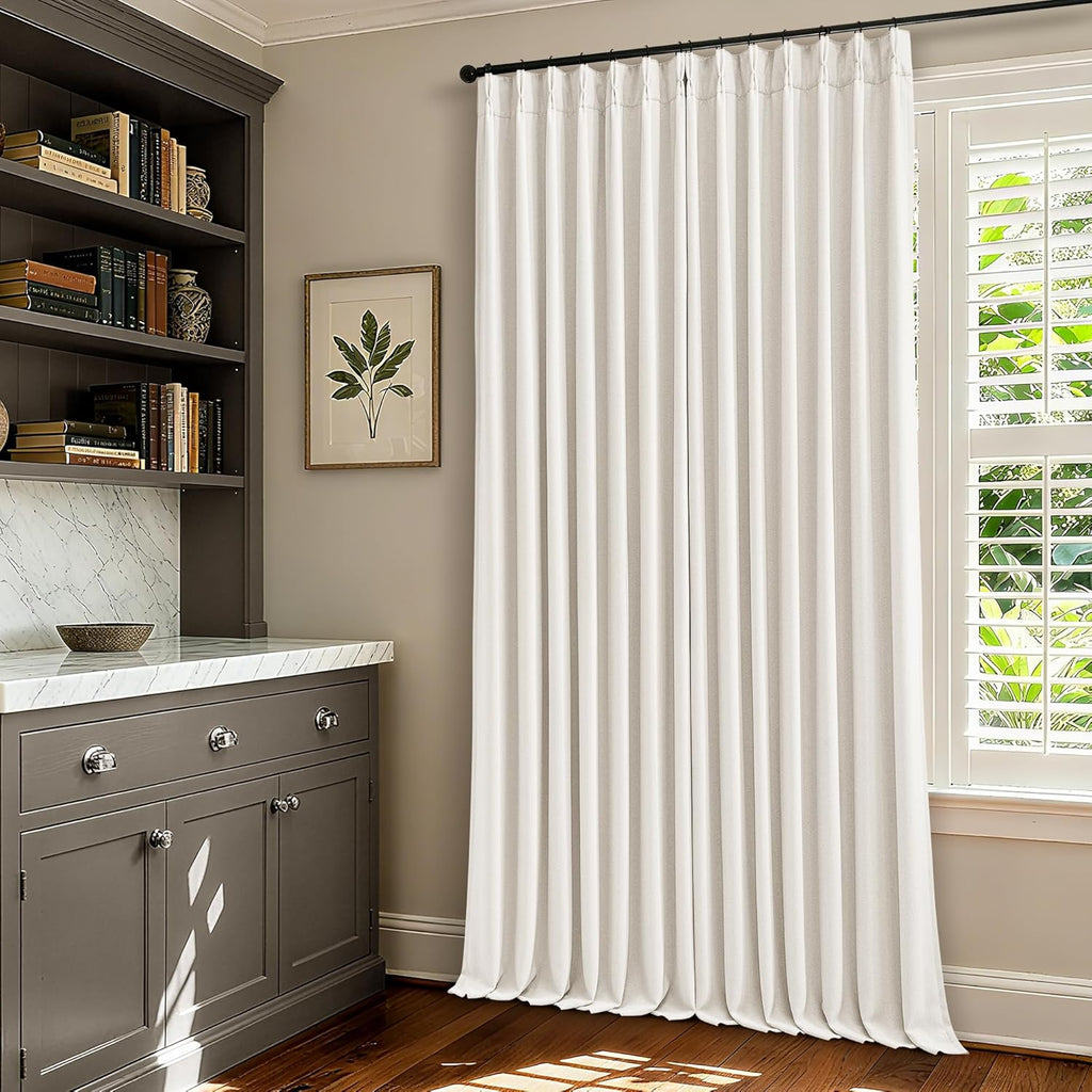 Twodrapes Ivory 94 Inch Long Blackout Curtains Thick Linen Pinch Pleated Curtains 2 Panels for Bedroom Living Room Darkening Light Blocking…