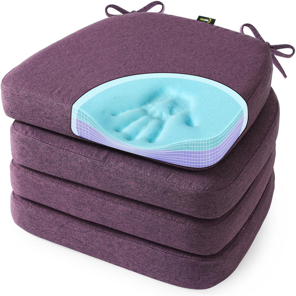 Sunrox Cooling Gel Memory Foam Chair Cushions, 2.6" Thick U-Shaped Dual-Layer Comfort Dining Chair Pads, Non Slip Seat Cushion with Ties fo…
