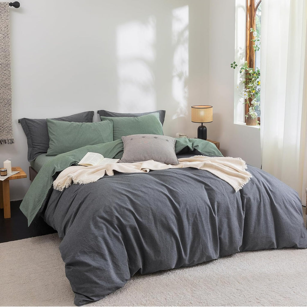 Bdear 3 Pieces Reversible Duvet Cover Set King Size 104''W x 90''L, 100% Washed Cotton Duvet Cover with Zipper Closure Plus 2 Pillowcases,…
