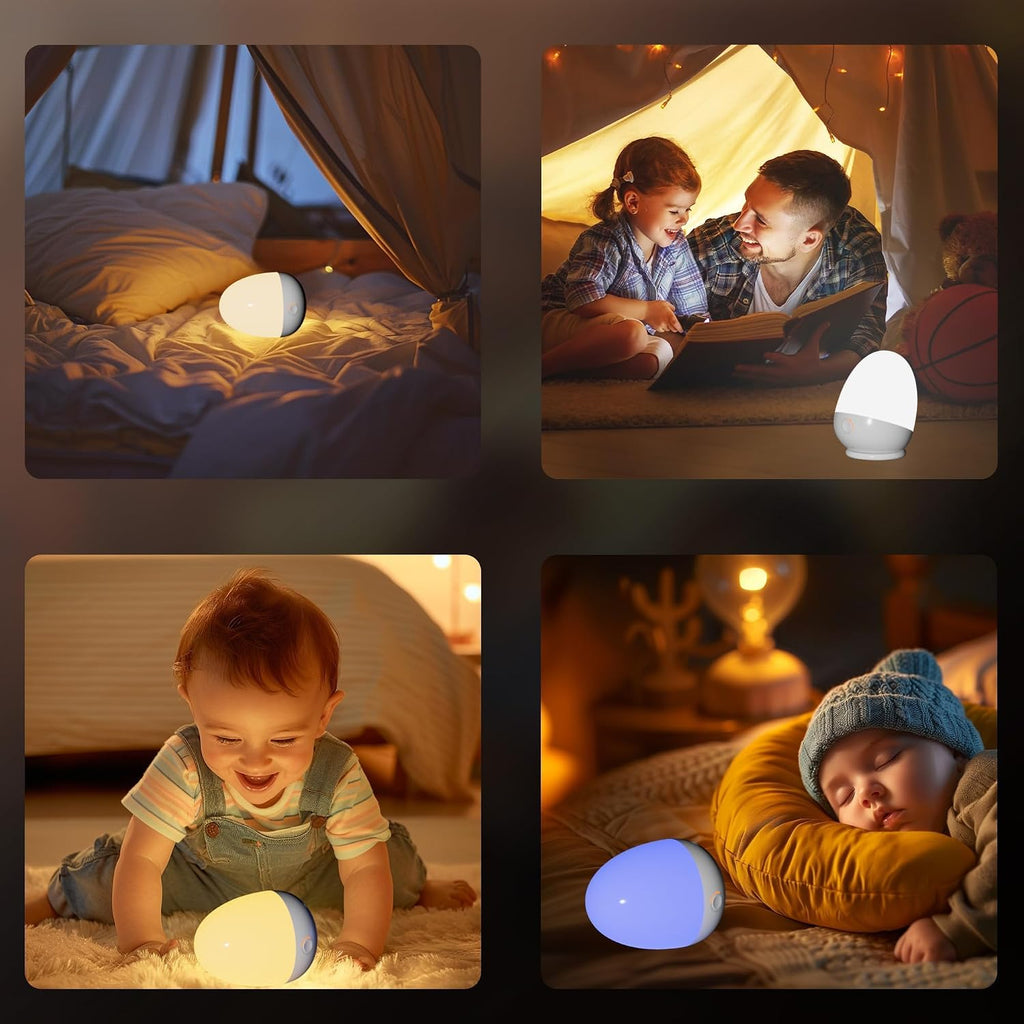 Zuzukid Touch Egg Night Light for Baby Nursery, Rechargeable Portable Kids Nightlight Lamp with 1-6H Feeding Timer, 3 Color Temperatures Di…