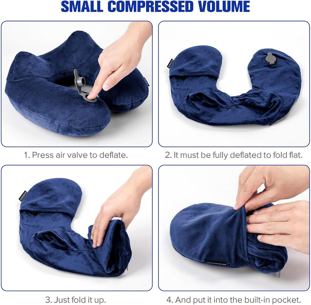 Rewondah Inflatable Travel Pillow for Sleeping Airplane - Inflatable Neck Pillow for Traveling on Plane with Washable Cover, Blow up Neck…