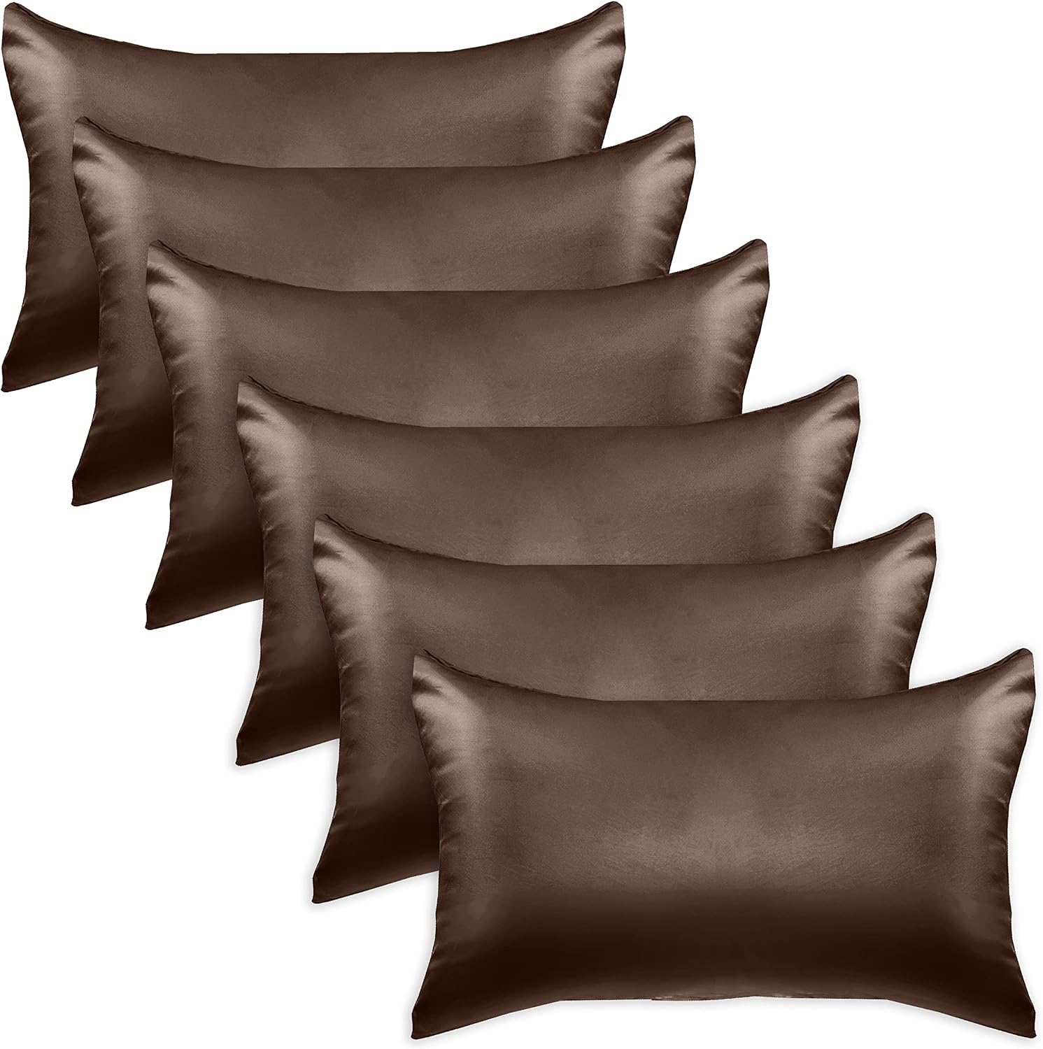Elegantcomfort Elegant Comfort 6-Pack Cooling Viscose Satin Pillowcase Set with Hidden Zipper Closure, Silky Smooth for Hair and fabric…