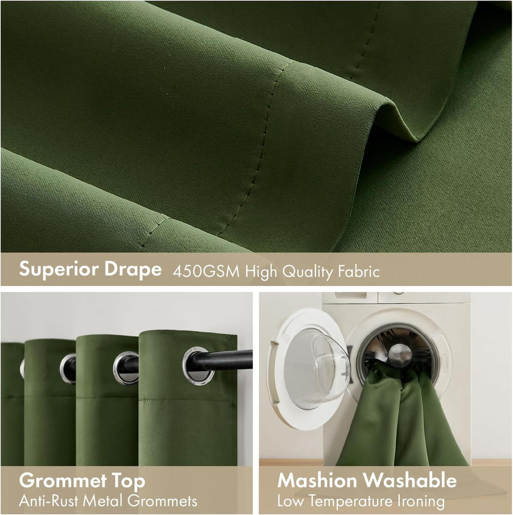 Miulee Olive Green 100% Blackout Curtains for Bedroom 84 Inch Long, 2 Thick Layers Thermal Insulated Black Out Window Curtains with Black L…