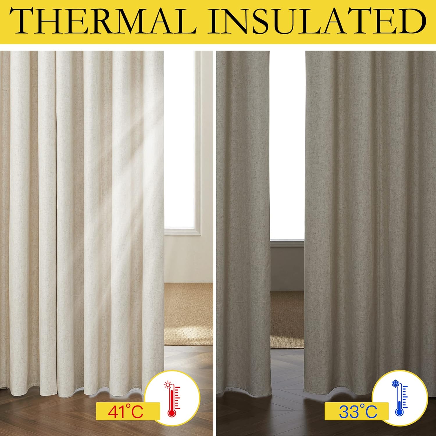 NICETOWN 100% Blackout Natural Linen Curtains 95 inches Length for Dining Room, 2 Panels Set, 62" Wide, Farmhouse Style Room Cooling…