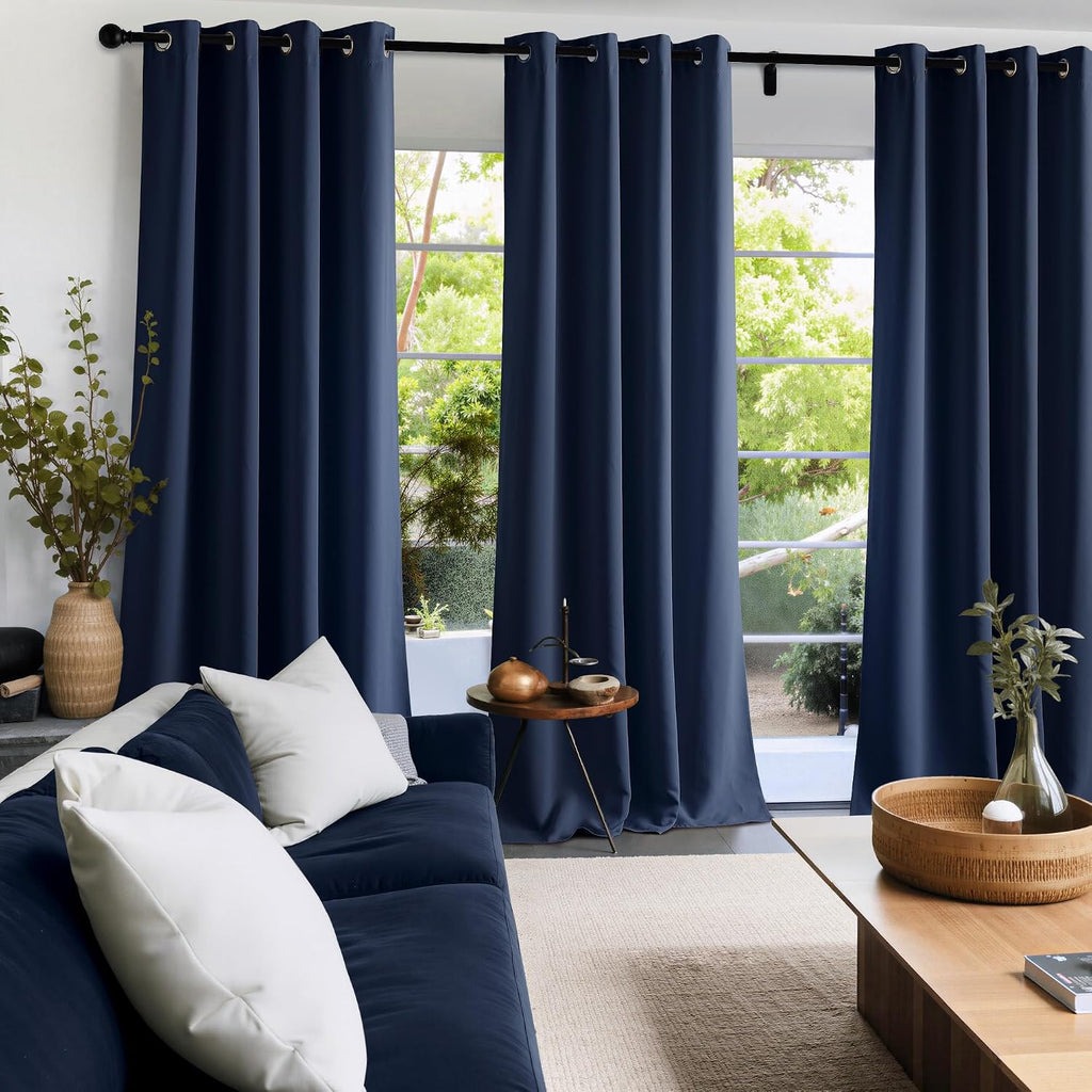 Nicetown Room Darkening Draperies Curtains Panels, 2 Panels Navy Blue W52 x L108 Blue