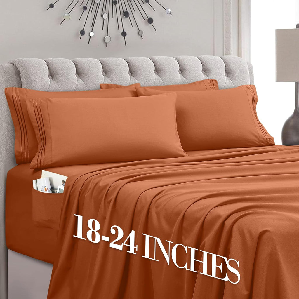 MocassiLuxuryBedding Mocassi Luxury 6-Piece Sheet Set, Ultra Soft 1800 Hotel Quality Microfiber Sheet Set, Fits Mattresses Up to 18 to 24 I…