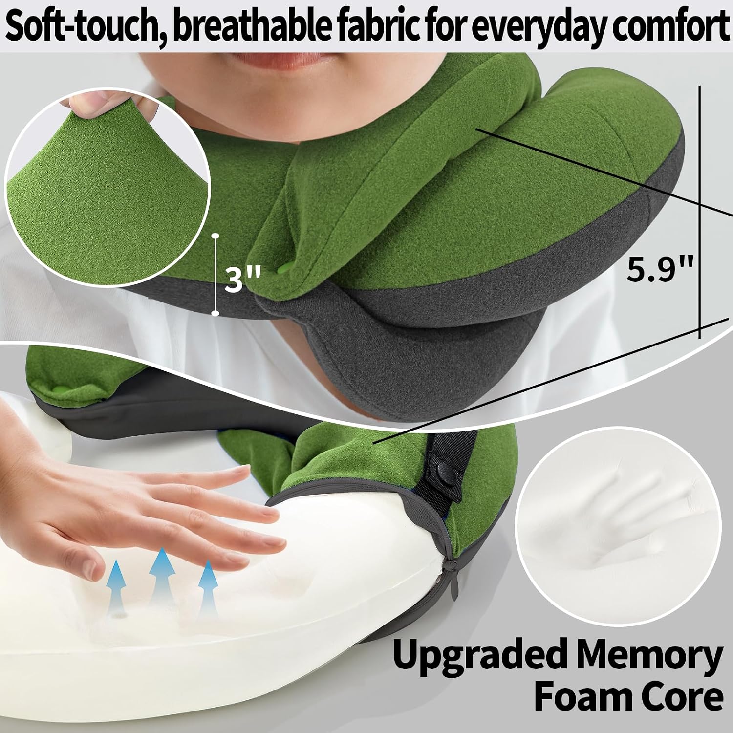 BUYUE Kids Travel Pillows for Airplane, Memory Foam 360° Head Support Sleeping Essentials for Long Flight, Skin-Friendly Soft Neck Pillow…