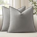 Anroduo Pack of 2 Decorative Linen Pillow Covers Light Gray Neutral Farmhouse Boho Soild Cushion Case Soft Accent Pillowcase for Couch Sofa…