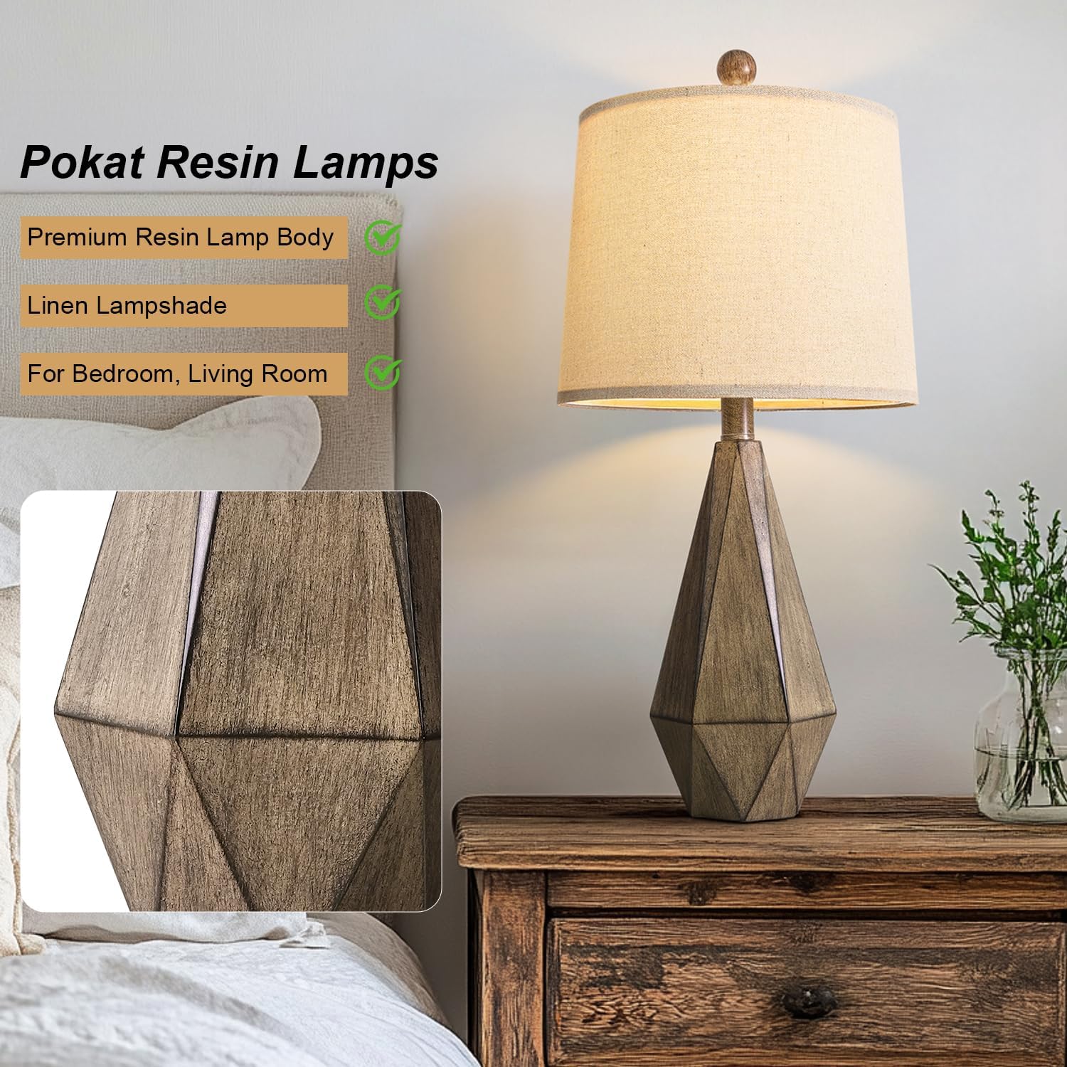 PoKat 23'' Farmhouse Table Lamps Set of 2, Brown Rustic Lamps for Living Room Bedroom Night Stands, Bedside Nightstands Living Room Table…