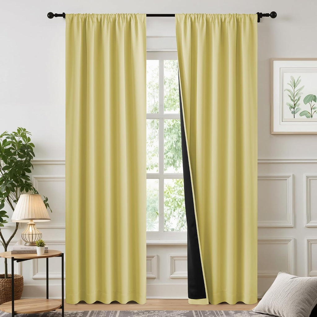 Nicetown 100% Blackout Curtains for Patio Sliding Glass Door, Paler Yellow W52 x L84 Set of 2 Light Blocking & Soundproof Drapes, Rod Pocket…