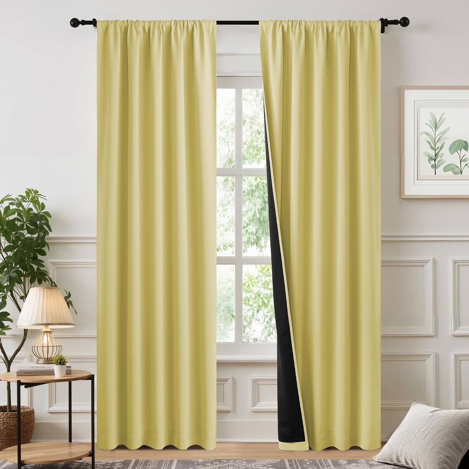 Nicetown 100% Blackout Curtains for Patio Sliding Glass Door, Paler Yellow W52 x L84 Set of 2 Light Blocking & Soundproof Drapes, Rod Pocket…