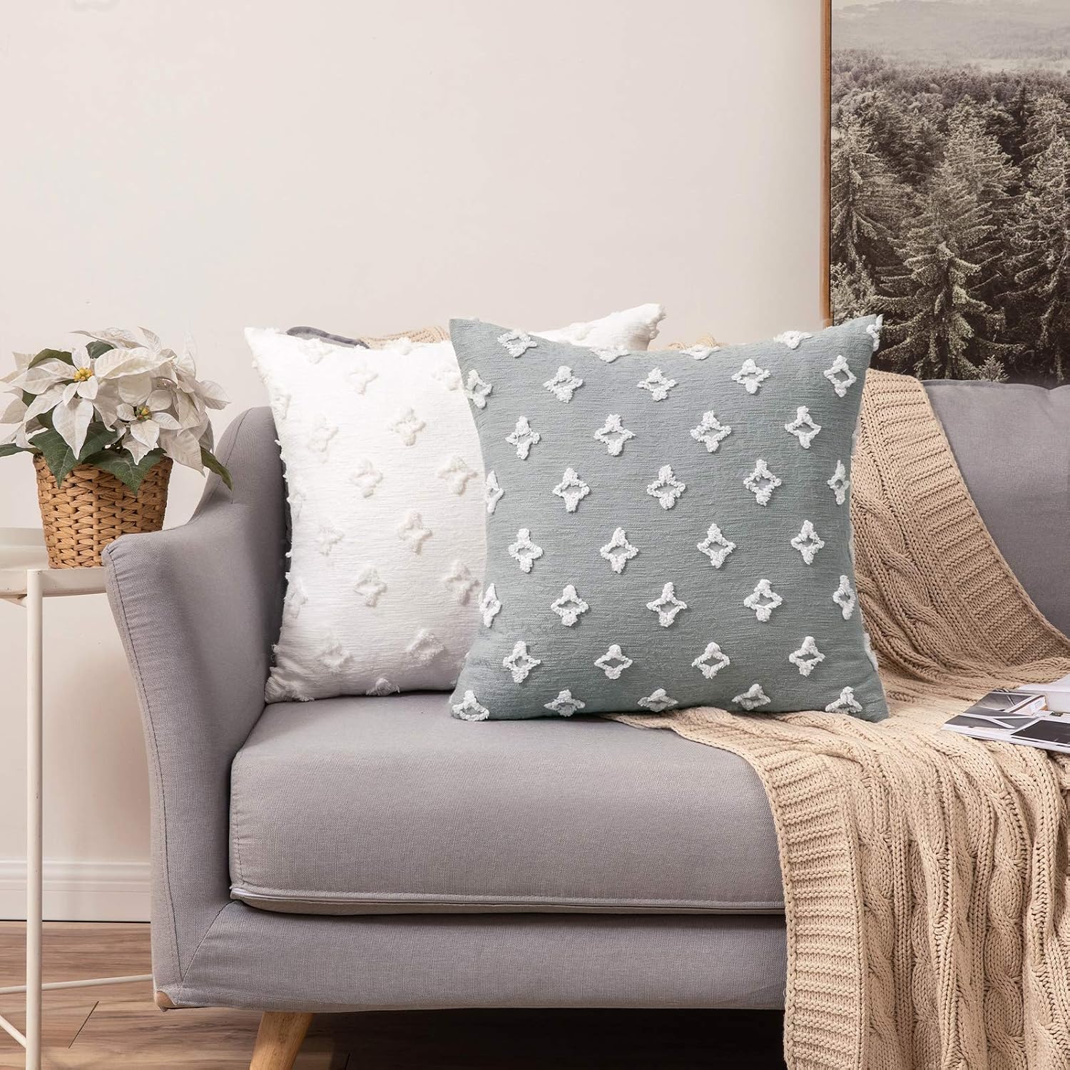 MIULEE Set of 2 Decorative Throw Pillow Covers Rhombic Jacquard Pillowcase Eruo Sham Large Spring Soft Square Cushion Case for Cute Couch…