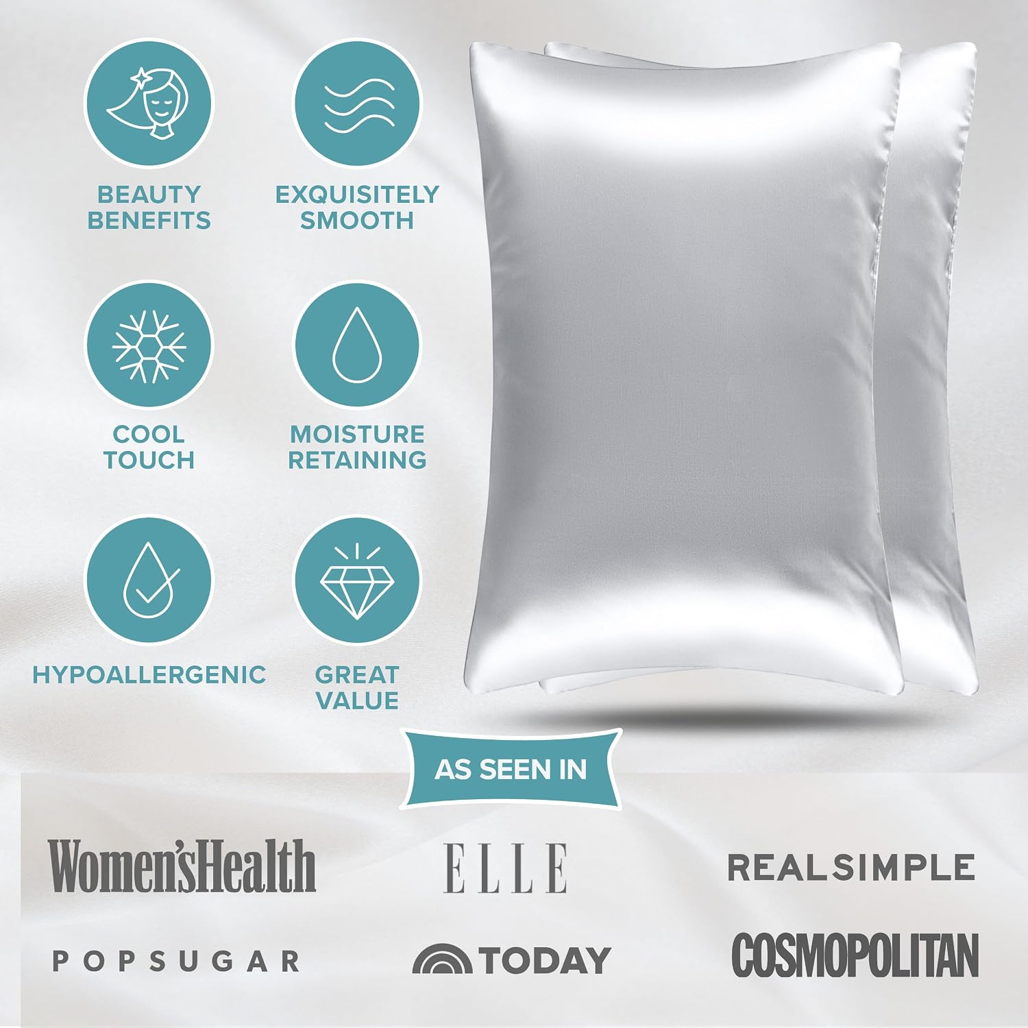 BareHome Bare Home 100% Mulberry Silk Pillowcase for Hair and Skin - Ultra 6A Grade 19 Momme Silk Pillow Case - Hidden Zipper - Breathable…