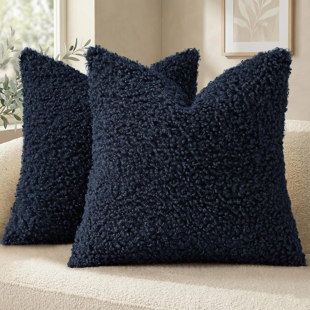 decorUhome Pack of 2 Throw Pillow Covers 22x22 Inch, Faux Fur Decorative Sherpa Pillow Covers Fuzzy Accent Soft Sheepskin Fleece Pillow Cas…