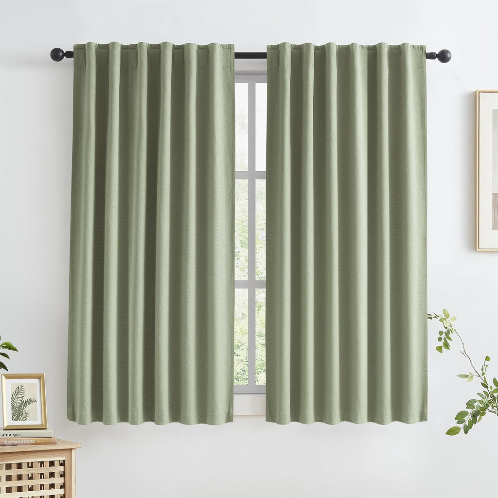 Keqiaosuocai Blackout Linen Curtains Thermal Insulated Back Tab Rod Pocket Textured Long Drapes for Bedroom 50 x 63 Inch, 2 Panels Set, Ligh…