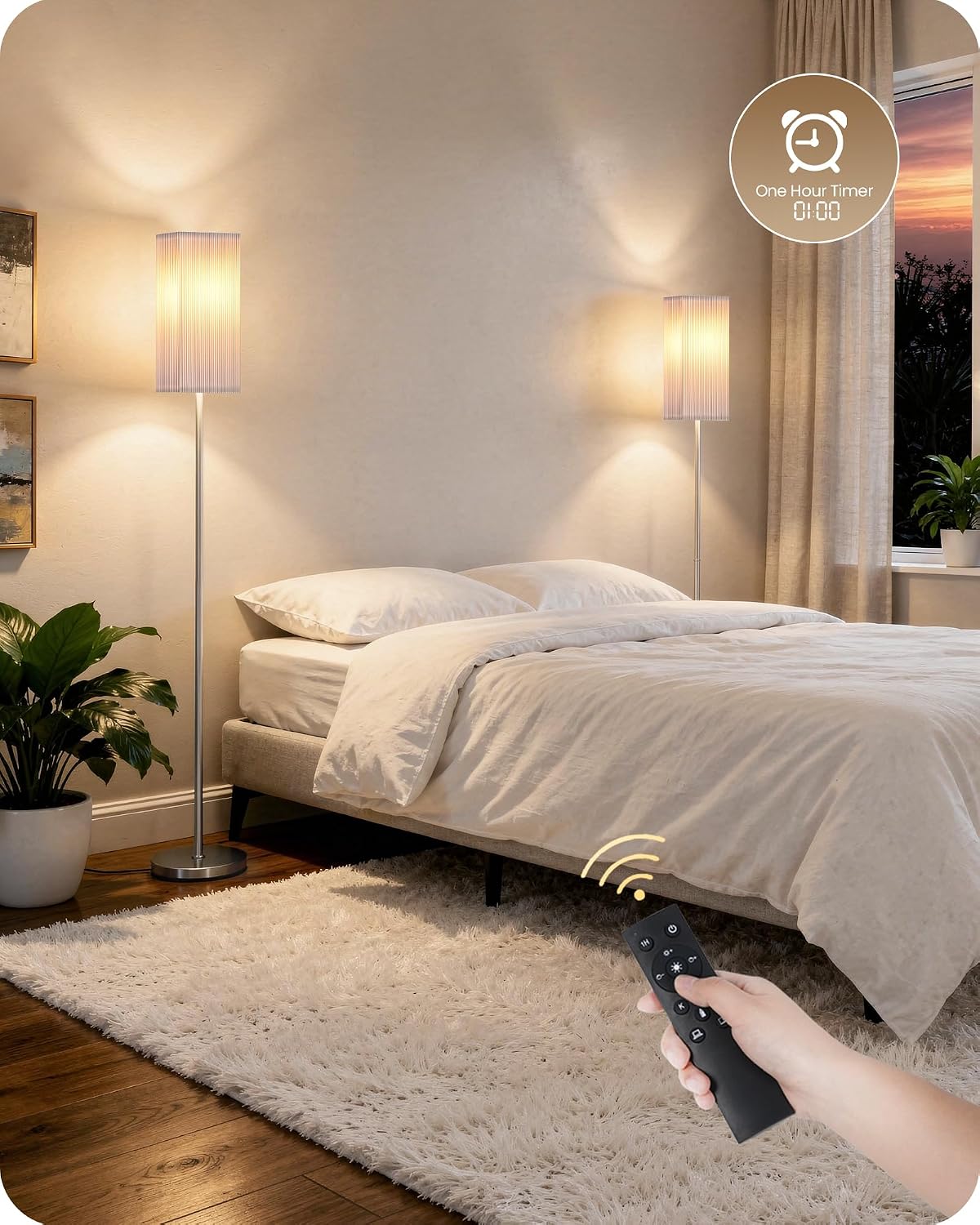 64.2''Dimmable Floor Lamp for Living Room with Remote and Foot Switch, Corner Floor Lamp for Bedroom, Includes 10W A19 Bulb, Modern…