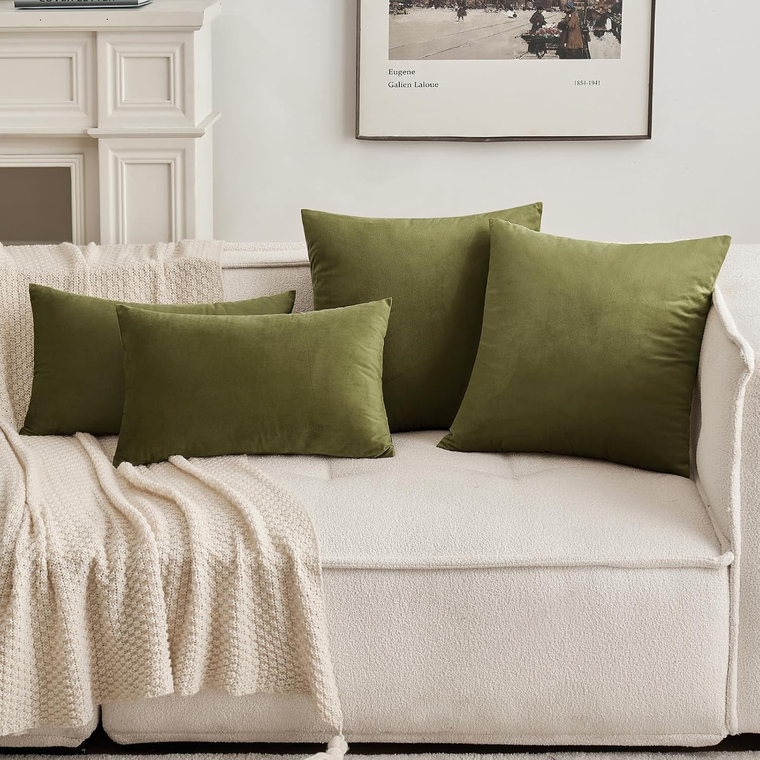Miulee 24x24 Inch Euro Sham Velvet Pillow Covers, Set of 2 Large Square Decorative Pillows -Olive Green Super Soft for King Bed, Sofa, Couc…