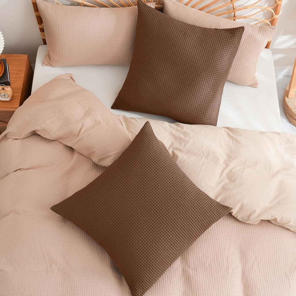 Phf 100% Cotton Waffle Weave Throw Pillow Cover, 24" x 24", No Filling, 2 Pack Elegant Home Decorative Square Throw Pillow Covers for Bed C…