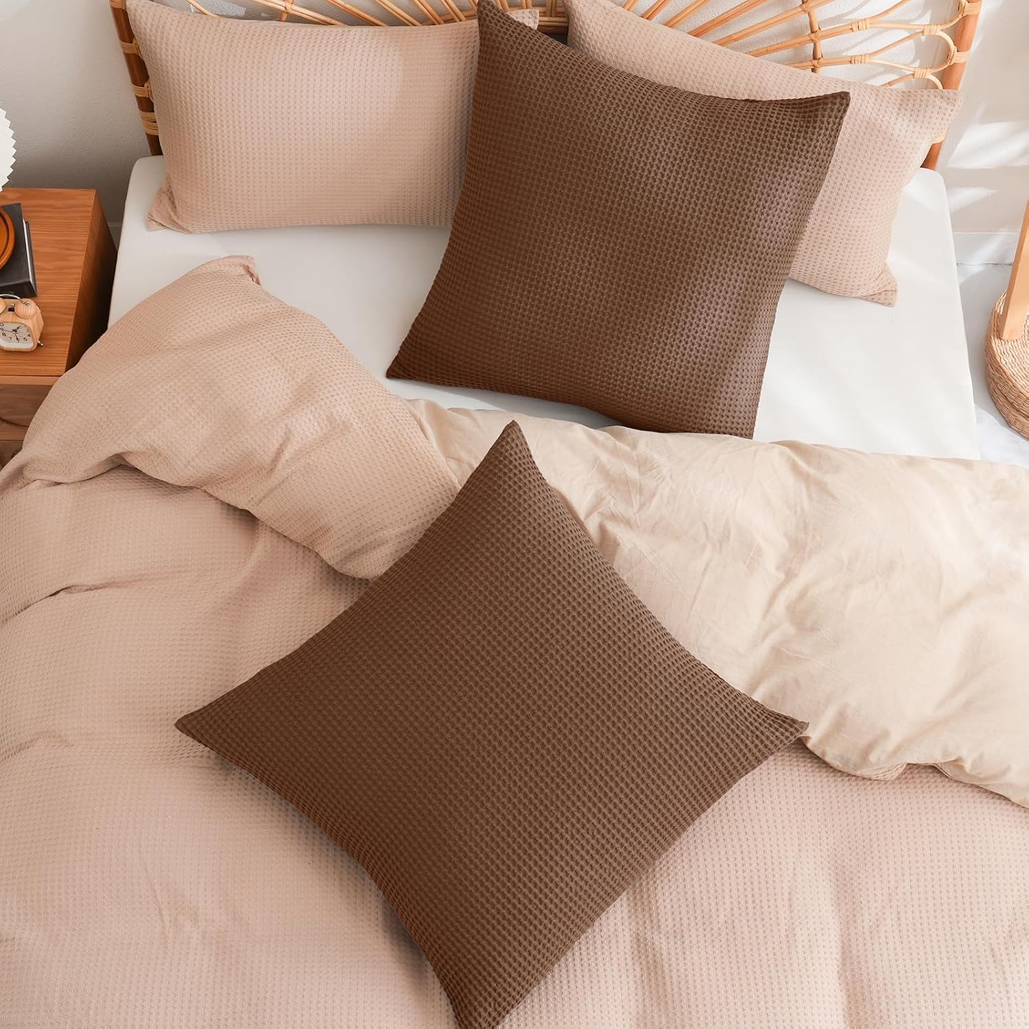 Phf 100% Cotton Waffle Weave Throw Pillow Cover, 24" x 24", No Filling, 2 Pack Elegant Home Decorative Square Throw Pillow Covers for Bed C…