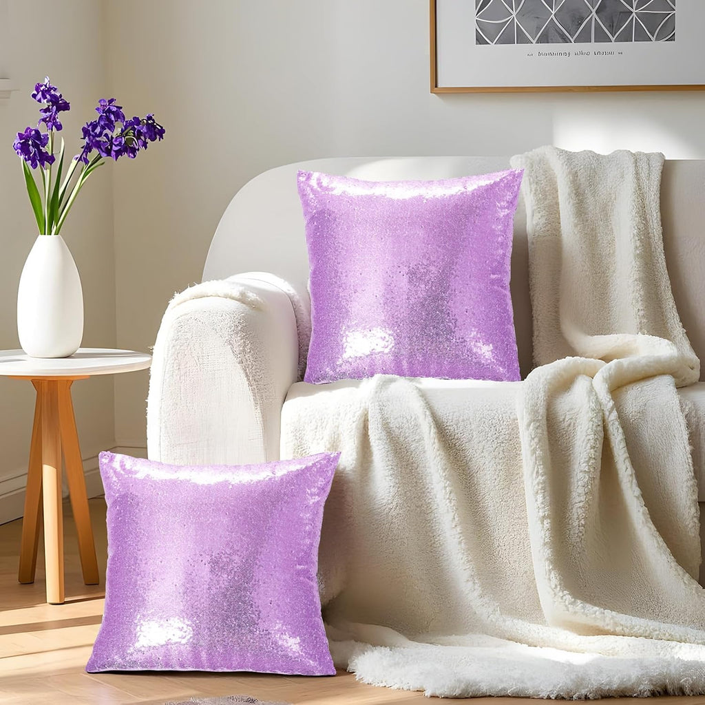 Eternal Beauty Set of 2 Sequin Decorative Pillow Cover Lavender Throw Pillow Covers for Couch Sofa Throw Pillows 18 X 18 Inches