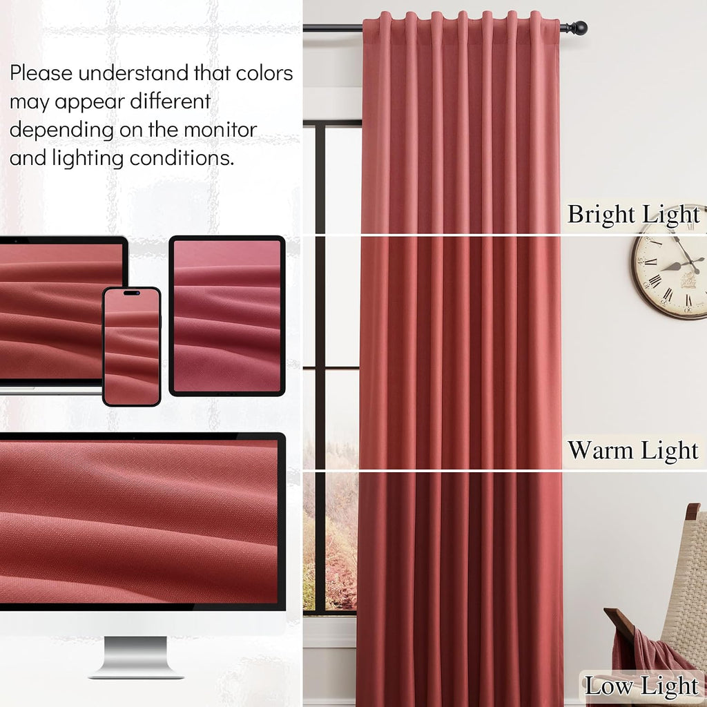 Guken Red Linen 100% Blackout Curtains for Bedroom 96 Inches Long 2 Panel Sets for Bedroom Textured Light Blocking Thermal Insulated Soundp…