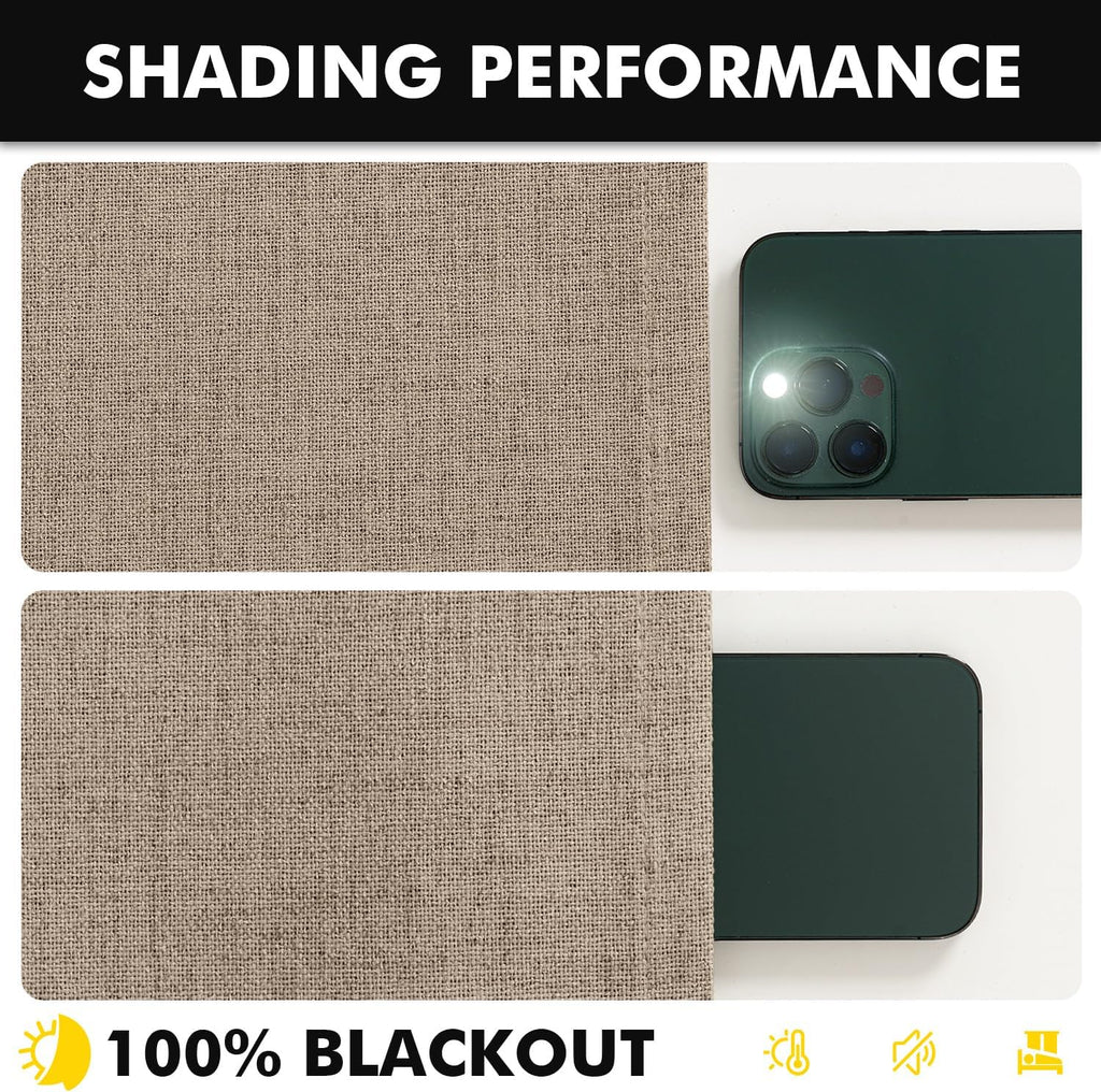 Miulee 100% Blackout Linen Curtains for Bedroom, Brown Solid Luxury Decor Thermal Insulation Room Darkening Drapes for Living Room Nursery…