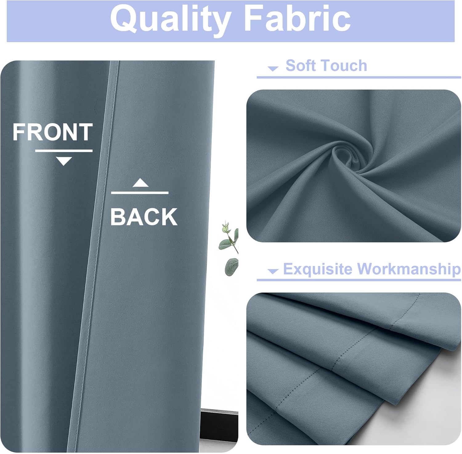 Simplebrand Ava Stone Blue Blackout Curtains for Bedroom 84 Inch Length 2 Panels Set, Solid Thermal Insulated Privacy Living Room Window Tr…