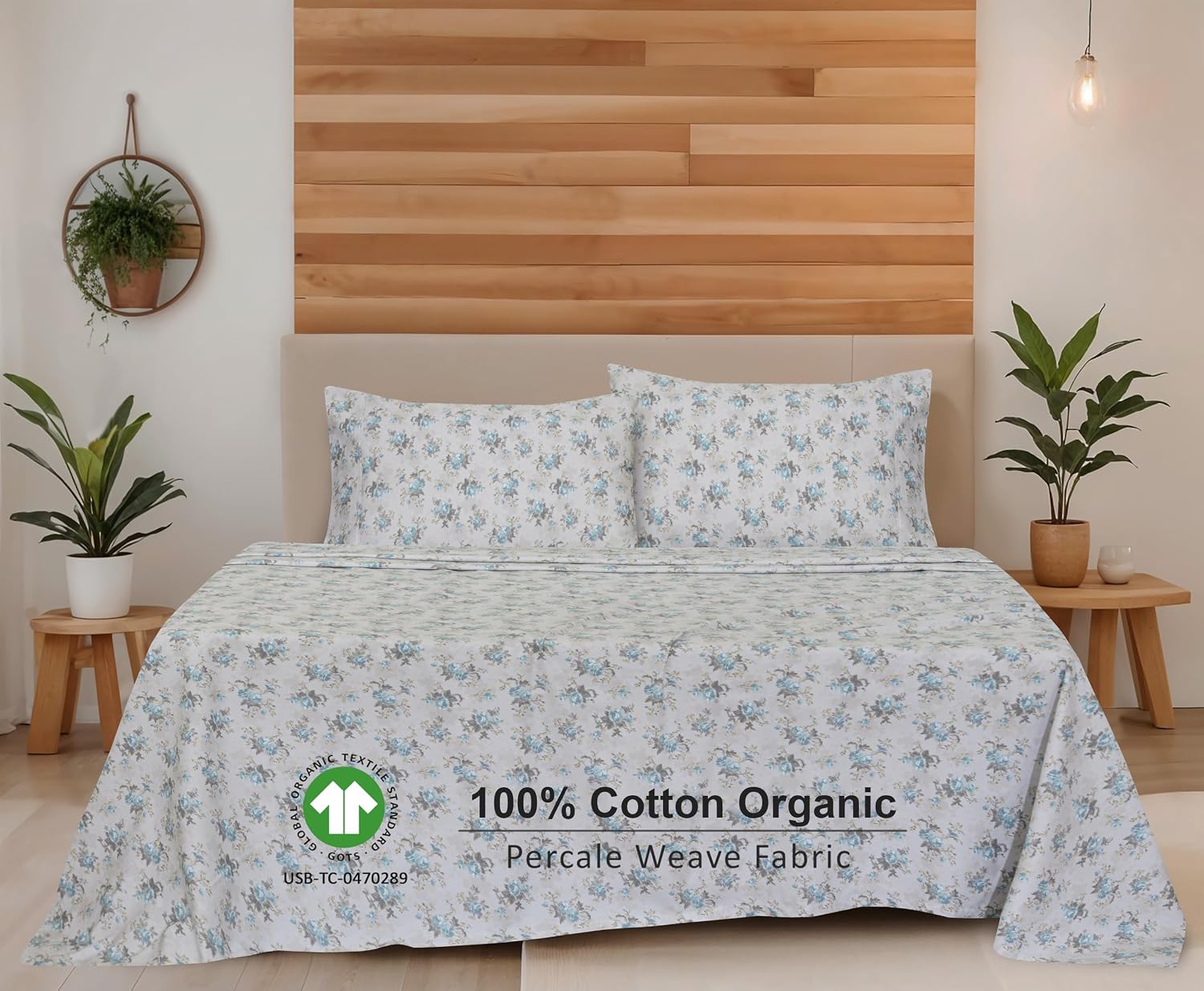 Ruvanti 100% Cotton Organic Percale Sheets Queen Size – Crisp Cooling Bed Sheets for Hot Sleepers, Deep Pocket 15”, Soft Peach Finish, Brea…
