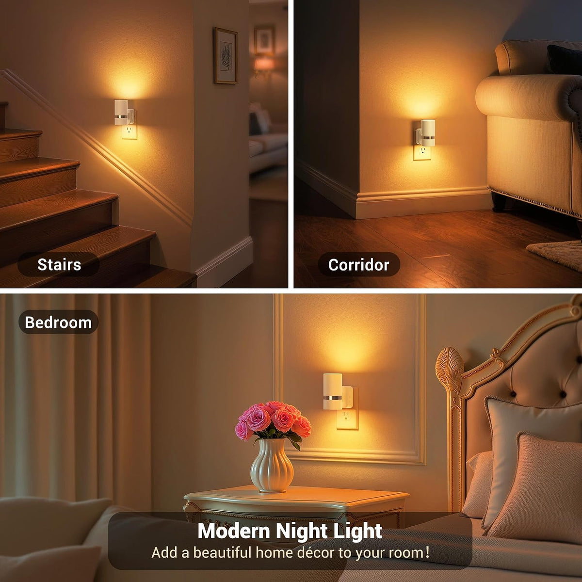 JandCase Night Lights Plug into Wall, Automatic Night Light with Dusk to Dawn, 2 Pack Amber 0-100LM Dimmable Plug in LED Nightlight for…