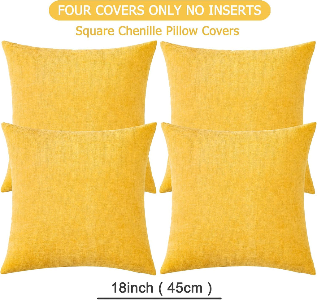 Gawamay Decorative Square Throw Pillow Covers 18"x18" Inch Set of 4, Super Soft Chenille Pillows Cover Fall Pillowcase for Living Room Bedr…