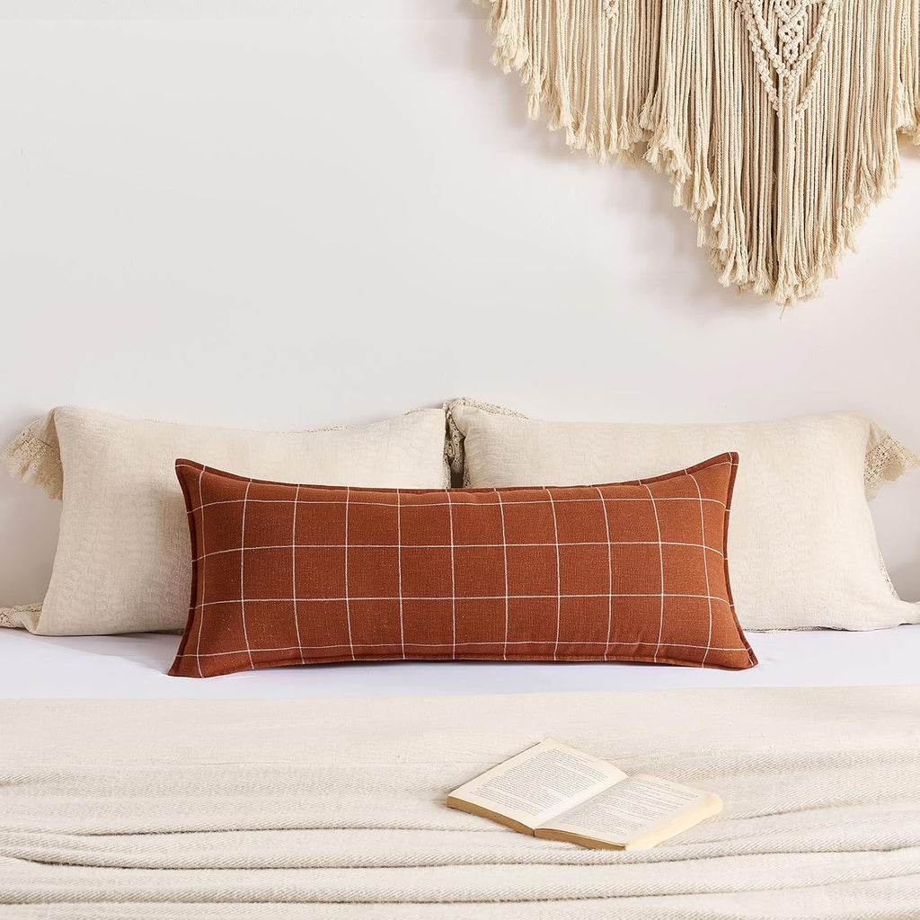 Modern Farmhouse Decor Terracotta Long Lumbar Body Pillow Cover 14x36 Pack of 1, Rust Long Lumbar Decorative Pillow for Bed, 14 x 36…