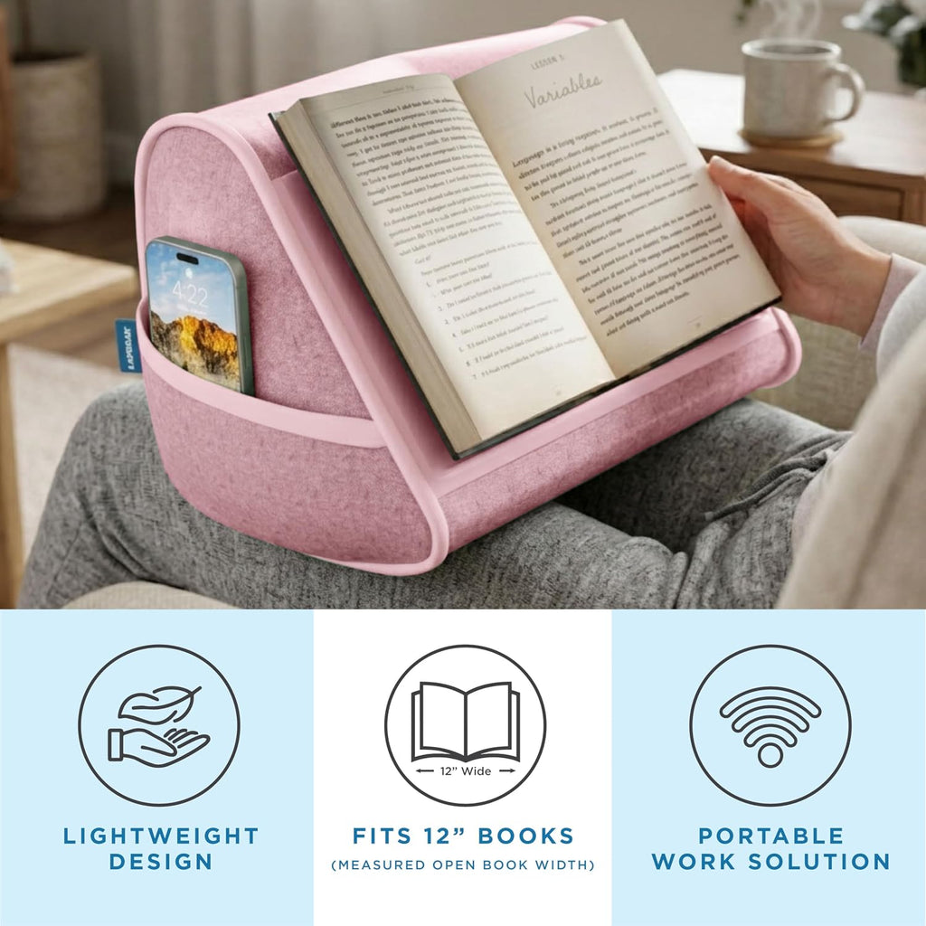 LAPGEAR Book Pillow – Lap Reading Cushion with Built-in Book Stand – Fits 6x9 Books & Similar Sizes – Pink – Style No. 33204