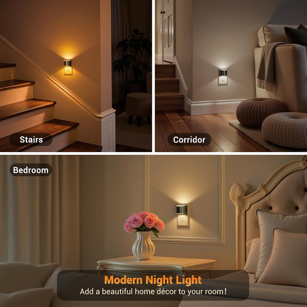JandCase LED Night Lights Plug into Wall 2 Pack, Automatic Night Light with Dusk to Dawn Sensor, 0-100LM, 3000K/4000k/5000K Adjustable Nigh…