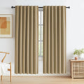 Keqiaosuocai Camel Linen Blackout Curtains 80 Inches Long, Back Tab Rod Pocket Hook Belt Natural Burlap Farmhouse Rustic Curtain Panels for…