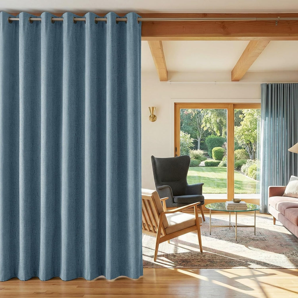 Nicetown 100% Blackout Linen Sliding Door Curtains with White Liner Composite, Grommet Extra Wide Window Treatments Room Divider Drapes for…