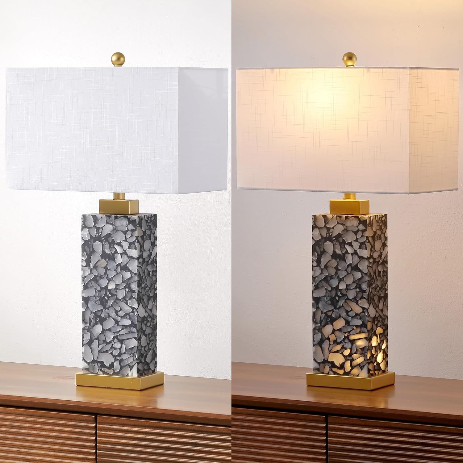Jonathany JONATHAN Y 27.5" Black Alabaster Gold Rectangular Table Lamp with Night Light Contemporary Coastal Bedside Lamp for Bedroom with…