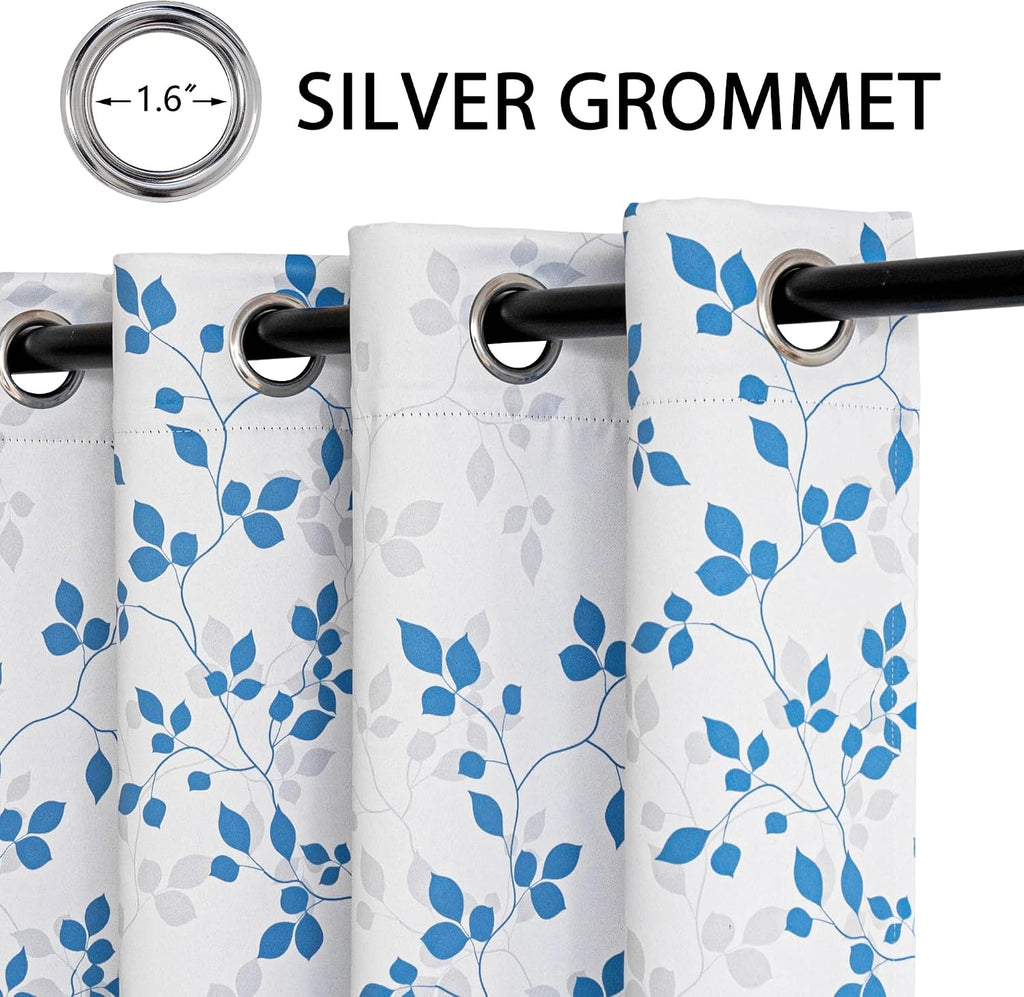 Meetsky Blue 95% Blackout Curtains for Living Room - Leaf Printed Grommet Thermal Insulated Sunlight Blocking Drapes, Privacy Assured Windo…