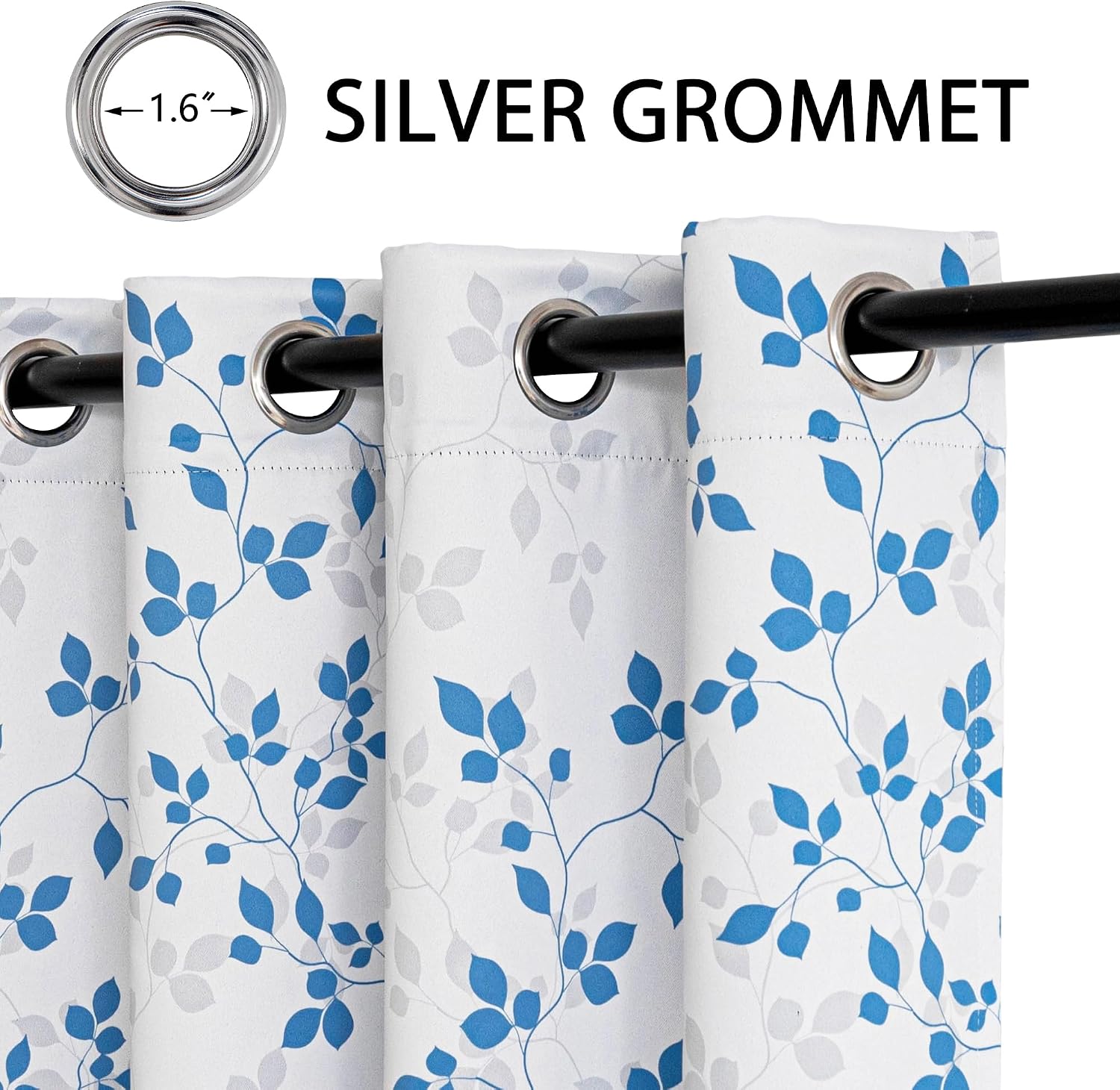 Meetsky Blue 95% Blackout Curtains for Living Room - Leaf Printed Grommet Thermal Insulated Sunlight Blocking Drapes, Privacy Assured Windo…