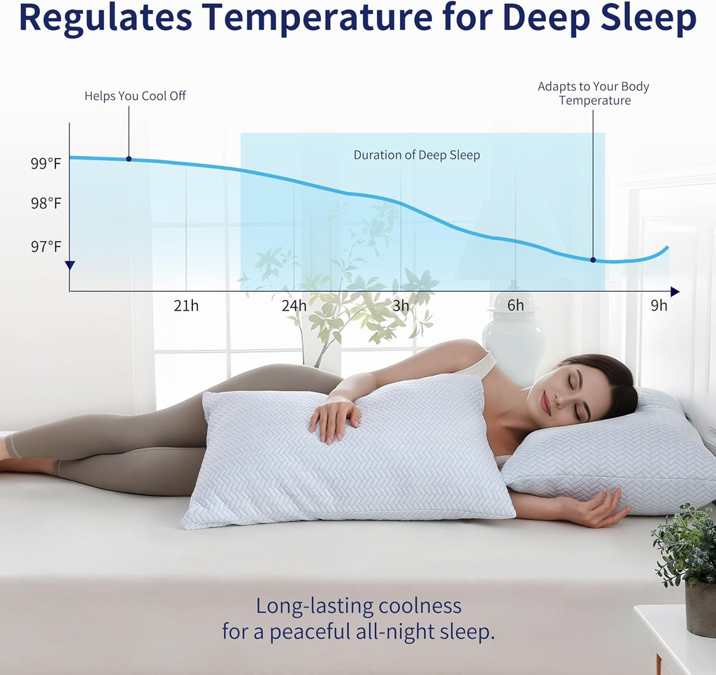 Downcool Cooling Pillow King Size Set of 2, Adjustable Shredded Memory Foam Pillows for Sleeping, Cool Bed Pillows for Hot Sleepers, Soft S…