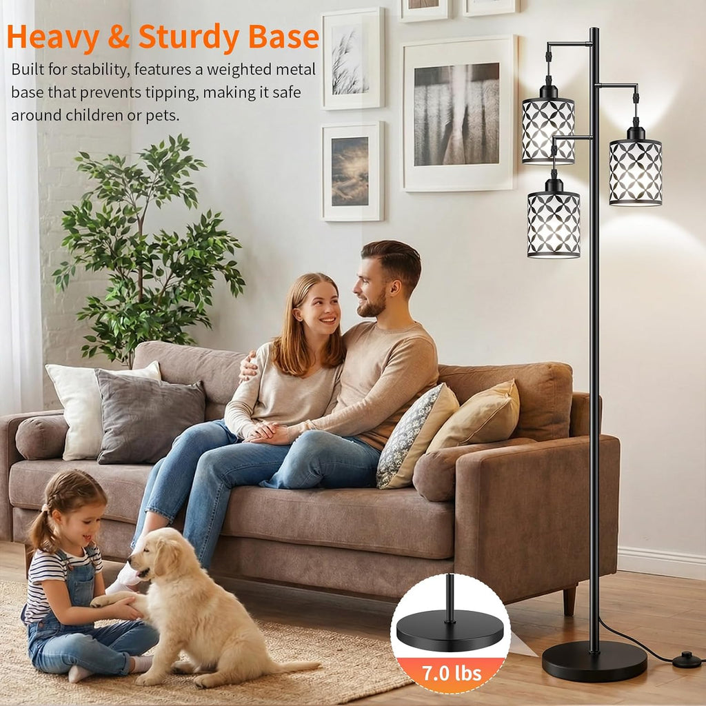 Dimmable Floor Lamp, Farmhouse Standing Lamp with Elegant Metal Cage, Industrial Tall Tree Floor Lamps for Living Room, Bedroom, Study…