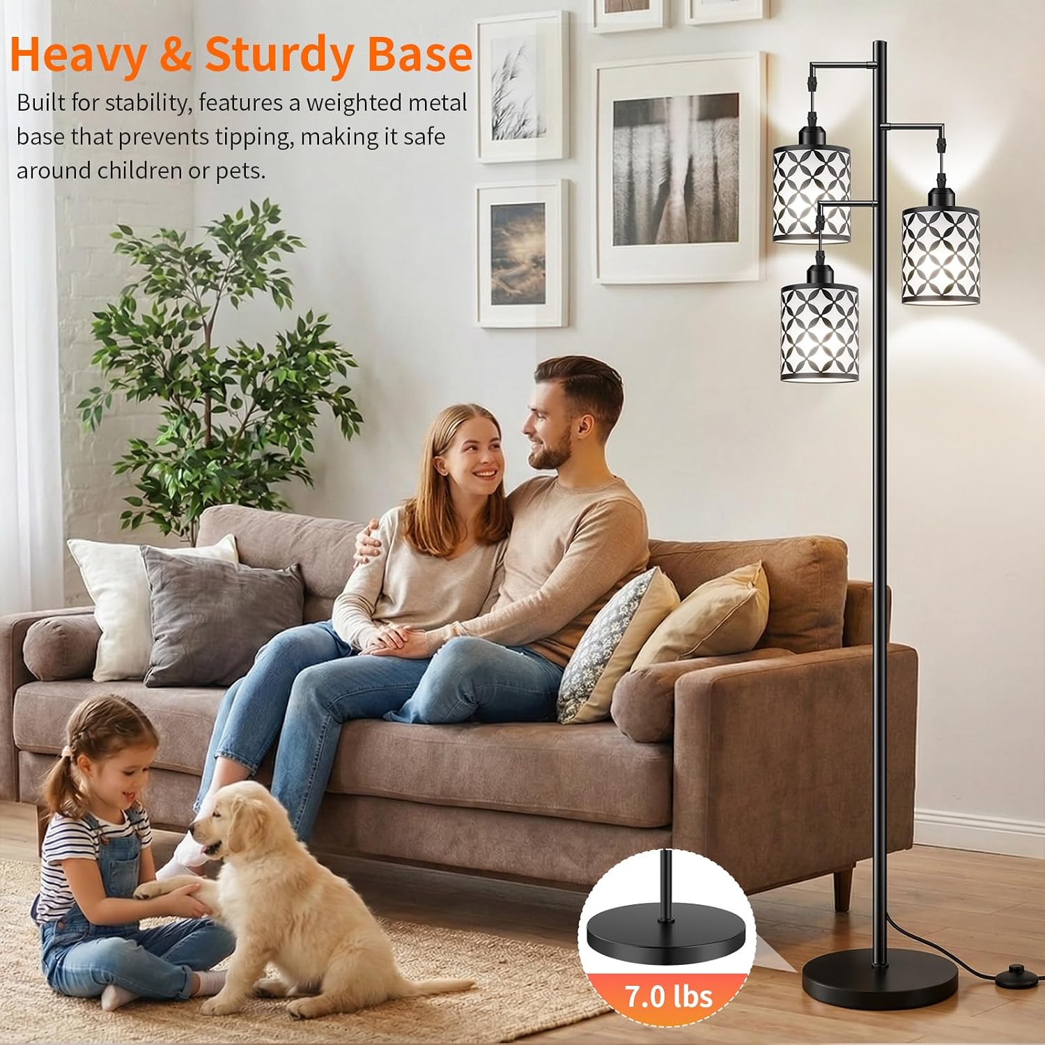 Dimmable Floor Lamp, Farmhouse Standing Lamp with Elegant Metal Cage, Industrial Tall Tree Floor Lamps for Living Room, Bedroom, Study…