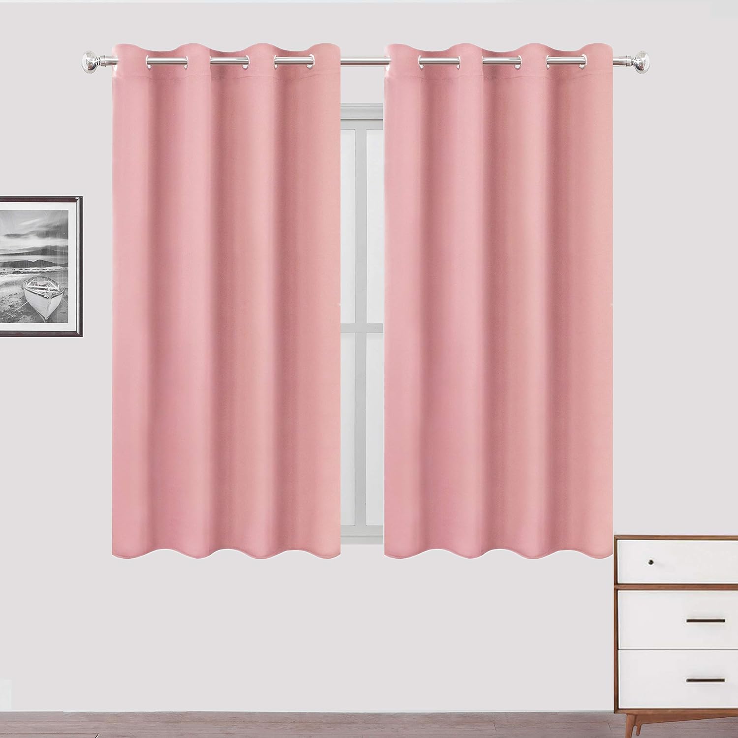 Lemomo Pink Blackout Curtains/52 x 45 Inch Length Kids Curtains/Set of 2 Panels Grommet Bedroom Curtains for Living Room Curtains 45 Inch P…