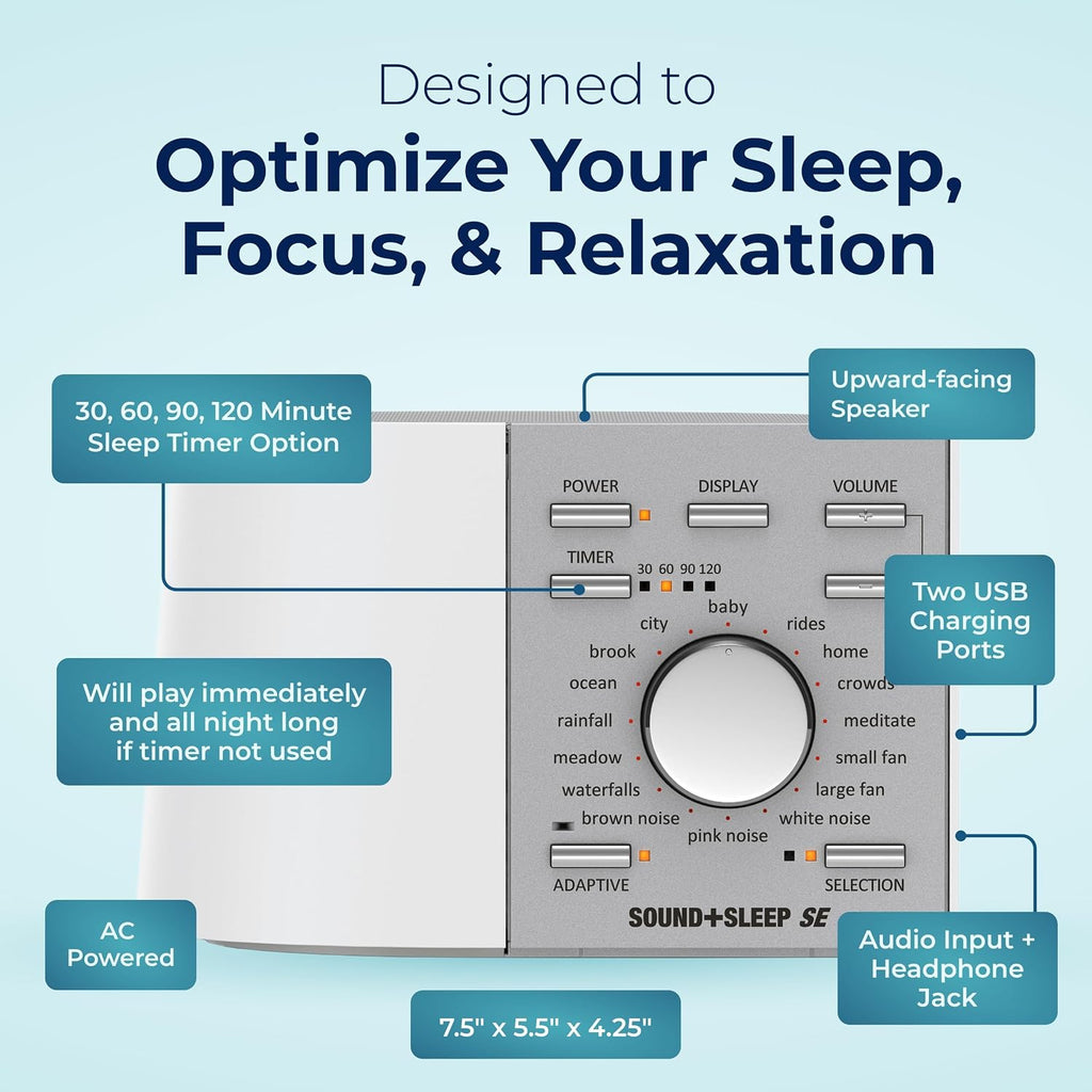 AdaptiveSoundTechnologies Adaptive Sound Technologies Sound + Sleep SE - White Noise Machine for Focus Support - Convenient Sleep Timer - B…