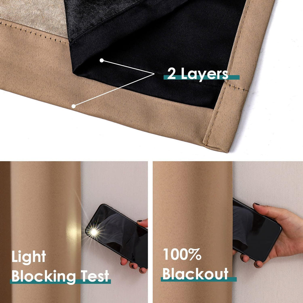 ChrisDowa 100% Blackout Curtains for Bedroom with Black Liner, 2 Thick Layers Total Blackout Thermal Insulated Grommet Window Curtains 2 Pa…