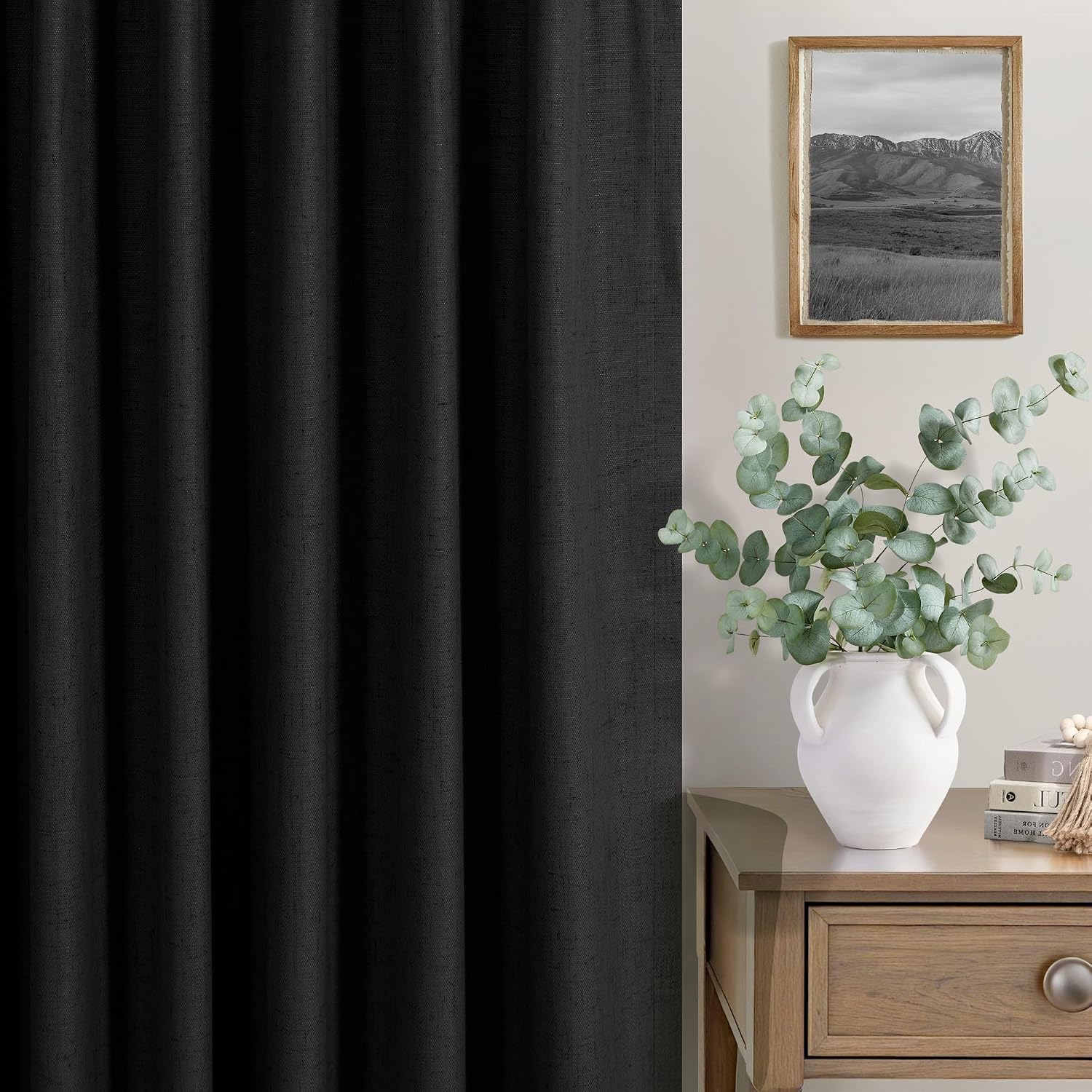 Dancurton Linen Black Out Curtains 45 Inch Long 2 Panels Burg for Bedroom Windows Back Tab Heat Blocking Room Darkening Insulated Kitchen 4…